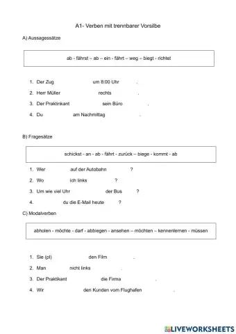 Verben mit trennbarer Vorsilbe
