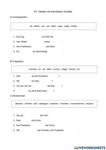 Verben mit trennbarer Vorsilbe