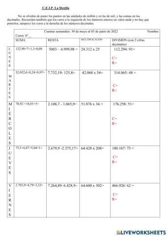 Cuentas semanales de junio