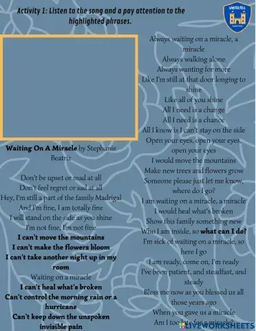 Song: Wainting on a miracle (Encanto)