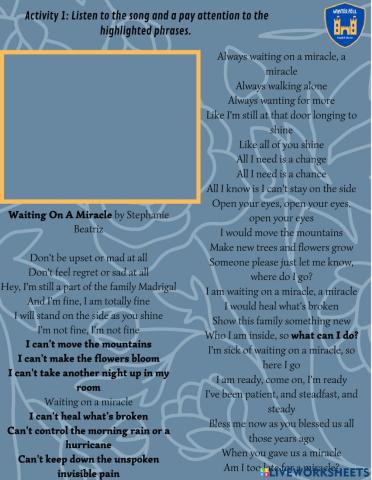 Song: Wainting on a miracle (Encanto)