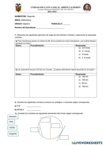 Examen Quimestral - Matemática