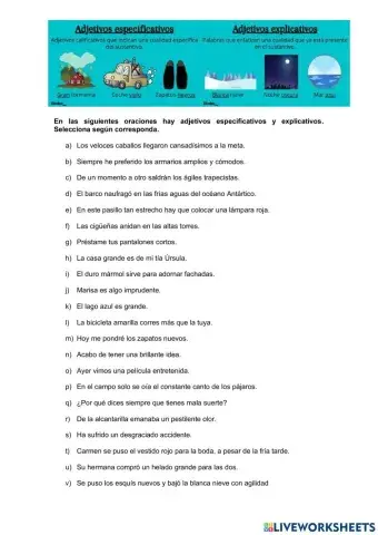 Adjetivos explicativos y especificativos