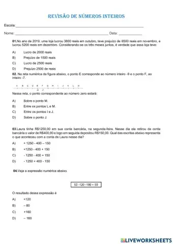 Operações com números inteiros