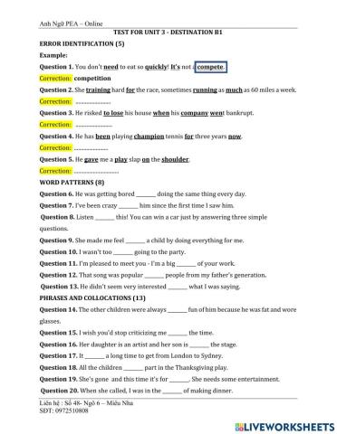 Destination B1 - Unit 3 Test