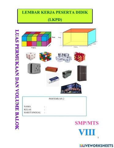 LKPD Luas Permukaan dan Volume Balok Kelas VIII