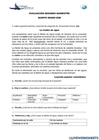 Evaluación lengua ii quimestre