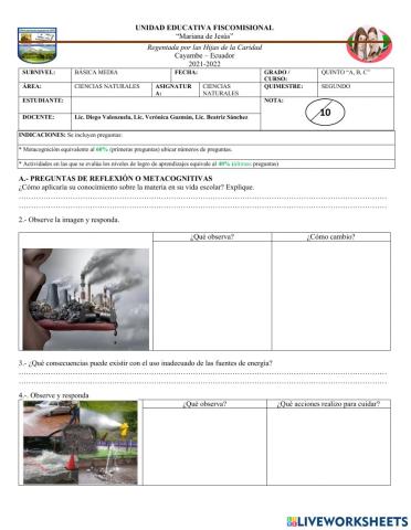 Evaluacion ciencias naturales