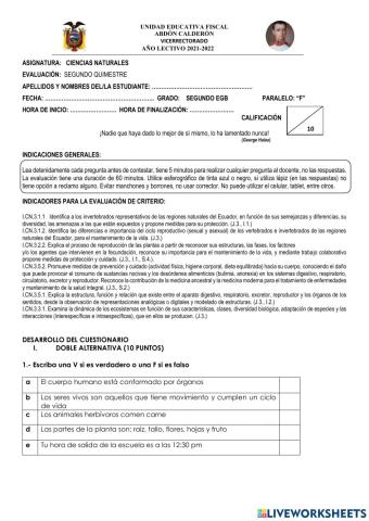 Evaluacion ciencias naturales 2do quimestre