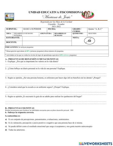 Evaluacion desarrollo humano