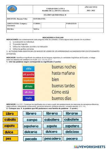 Evaluación quimestral 2