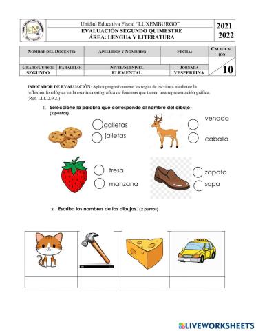 EXAMEN DE SEGUNDO QUIMESTRE LENGUA