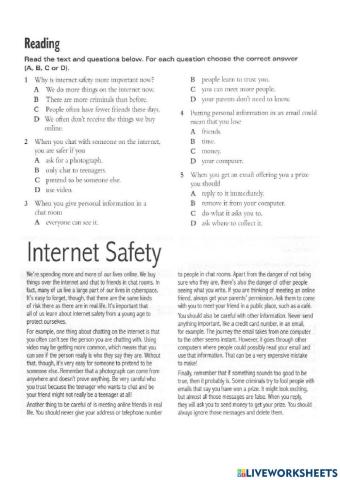 Reading unit 12- internet safety
