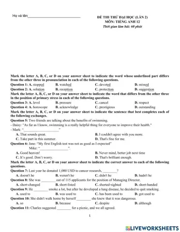 English 12-Mock test 4