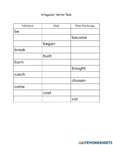 Irregular Verbs Test 1
