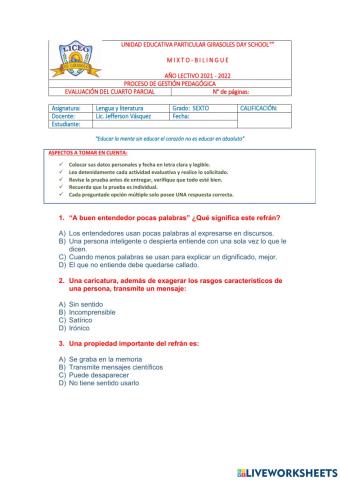 Lengua y literatura sexto