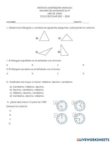 Evaluación diag. 4to