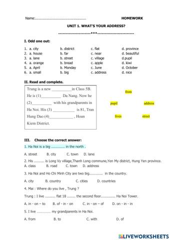 Unit 1: What's your address - English 5