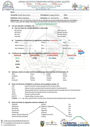 Examen Lengua Kichwa Séptimo Año