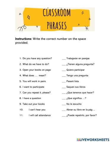 Classroom phrases