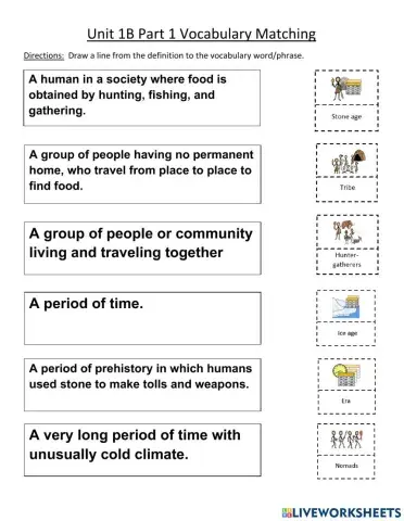 World History Unit 1B Part 1 Vocabulary Matching