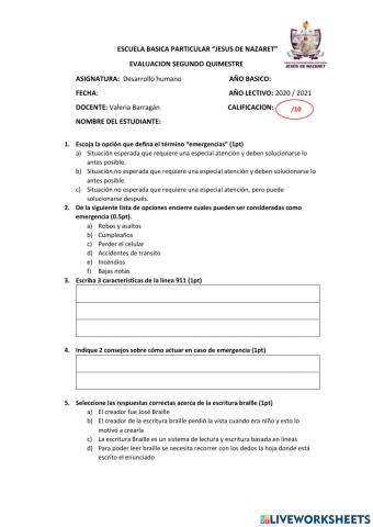 Prueba 2do quimestre DH