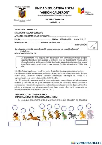 Prueba quimestral de matematicas