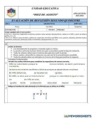 EVALUACION SEGUNDO QUIMESTRE FISICA PRIMEROS BGU