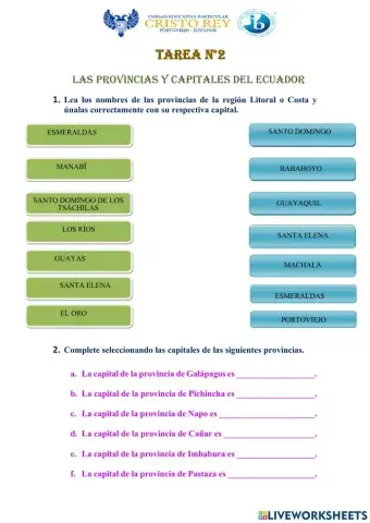 Conociendo las provincias con sus capitales del Ecuador.