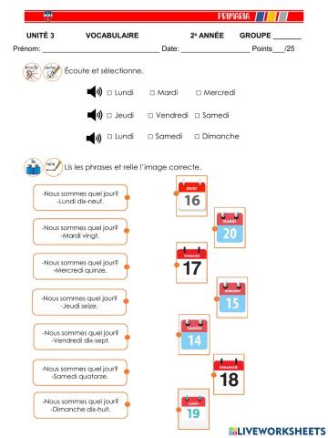 2e année Examen Unité 3