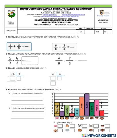 Evaluación quimestral de matemática  a.c