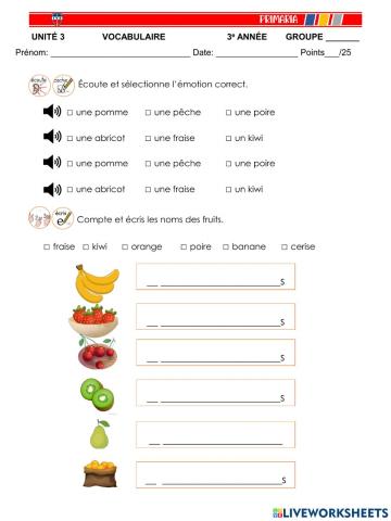 3e année Examen Unité 3