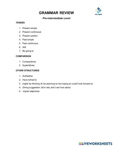 GRAMMAR REVIEW - Pre-intermediate