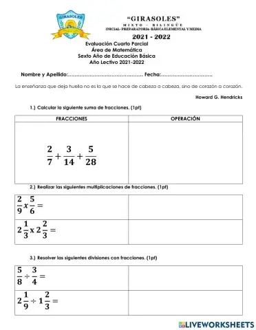 Evaluación cuarto parcial sexto