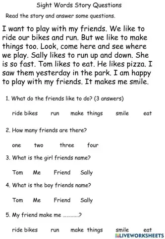 Sigh Words Story (6-9) questions