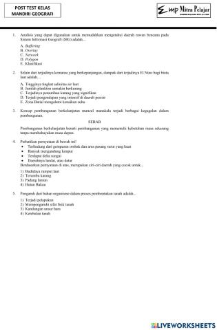 Post test utul geografi