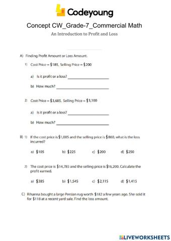 An Introduction to Profit and Loss Concept CW