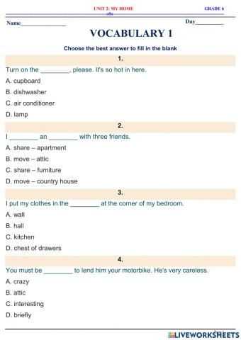 English 6.1 - unit 2 - vocabulary 1