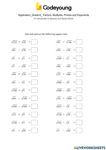 An Introduction to Squares and Square Roots Application