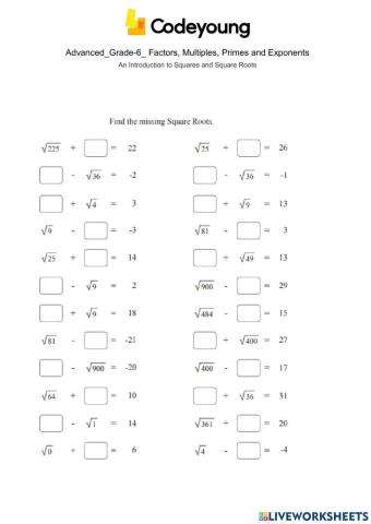 An Introduction to Squares and Square Roots Advanced.