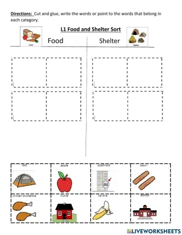 Unit 1B Food vs Shelter Sort