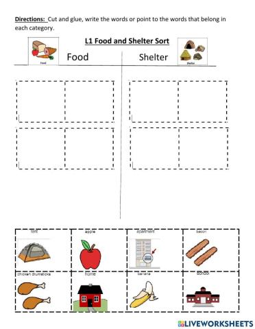 Unit 1B Food vs Shelter Sort