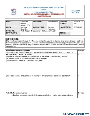 Examen de ciencias naturales