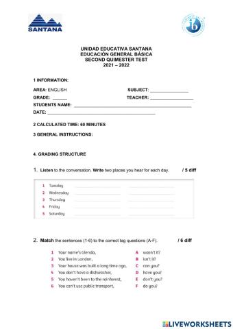 7th grade English test 2021-2022