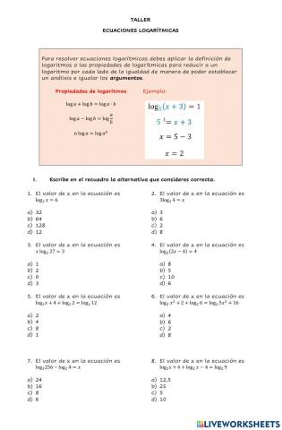 Ecuaciones logarítmicas