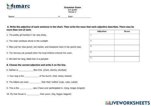 3rd Grammar Exam- Period V