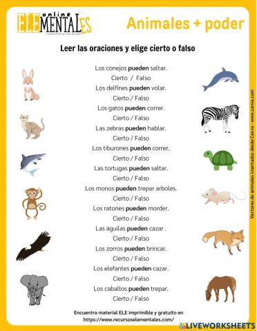 Animales + Verbo poder en español