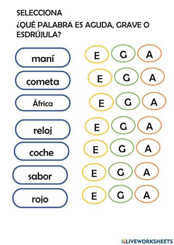 Reconocer palabras agudas,graves,esdrujulas