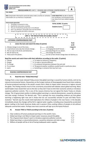 Unit 2: Reading and Listening comprehension