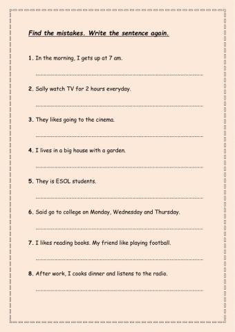 Find the mistakes, 3rd person present simple